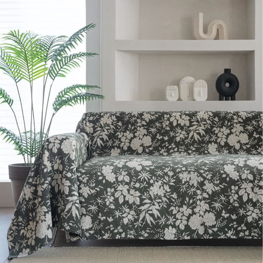 Coperta da divano con motivo floreale a foglie di papavero - Verde scuro - 180cm x 340cm - image 1