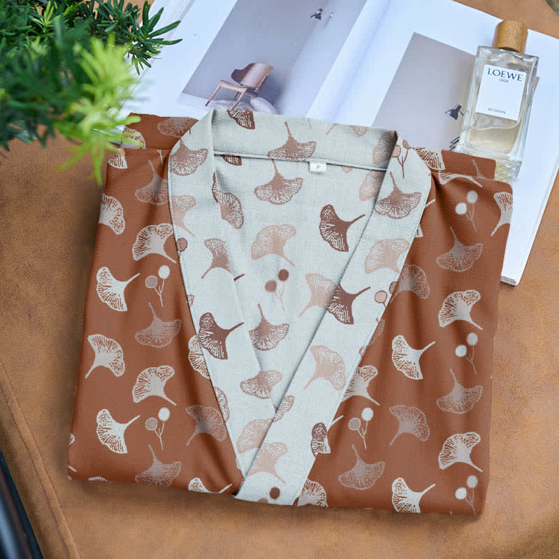 Kimono bicolore in garza di cotone ginkgo - image 20