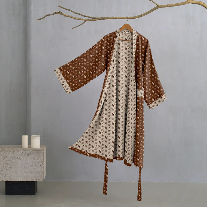 Kimono bicolore in garza di cotone ginkgo - Caffè e beige - XL - image 19