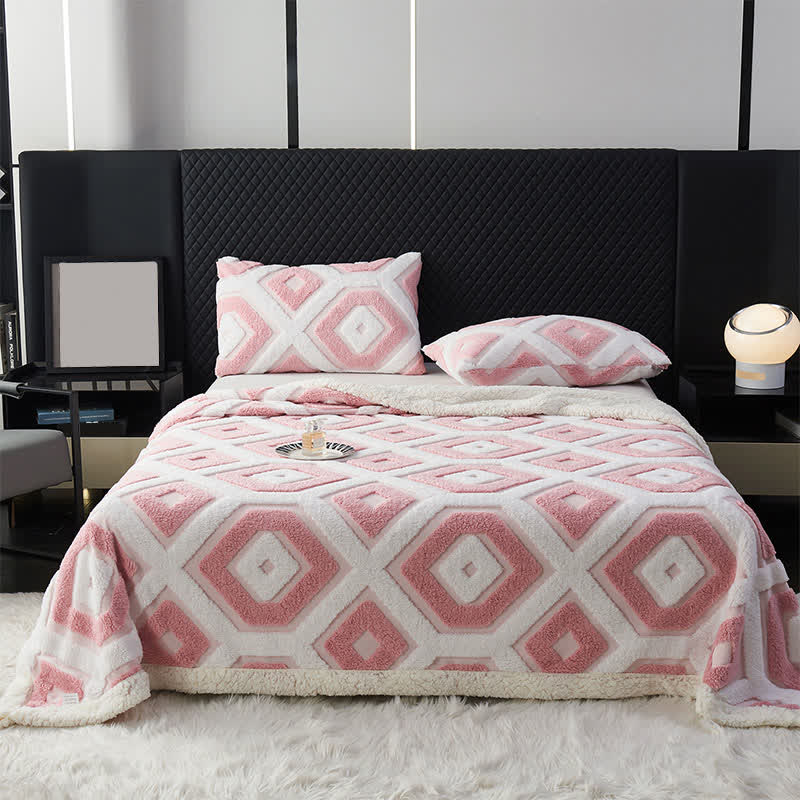 Coperta in jacquard Sherpa con motivo geometrico - Rosa - Matrimoniale - image 10