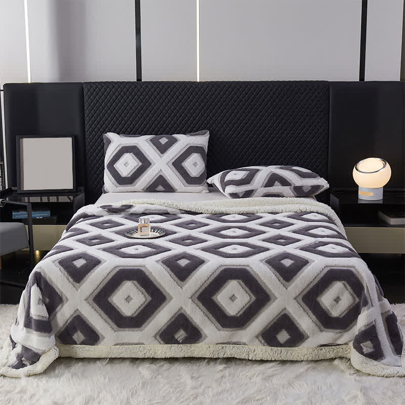 Coperta in jacquard Sherpa con motivo geometrico - Grigio scuro - Matrimoniale - image 14
