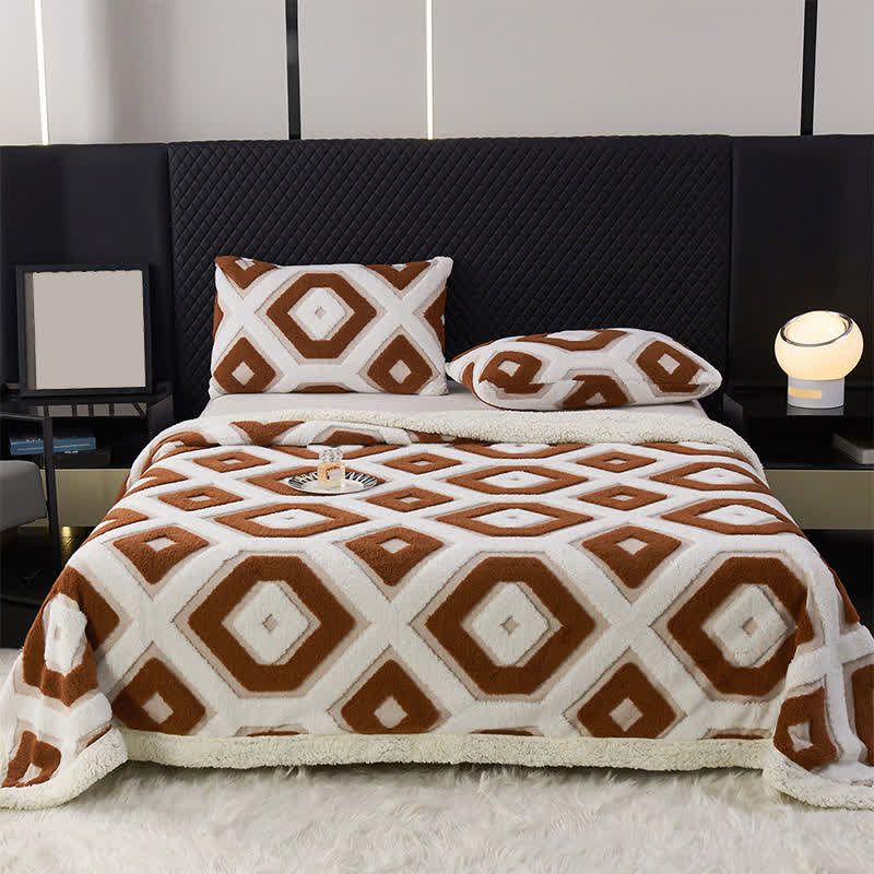 Coperta in jacquard Sherpa con motivo geometrico - Caffè scuro - Matrimoniale - image 16