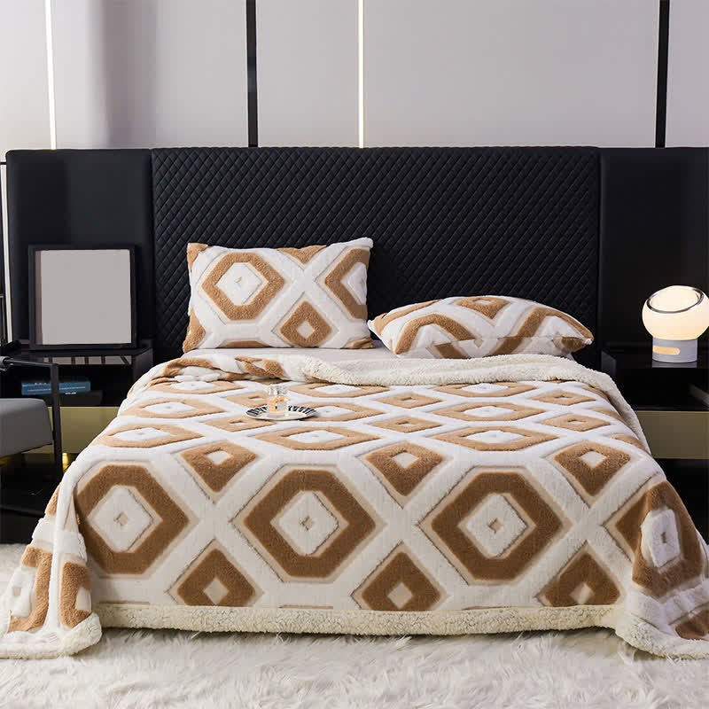 Coperta in jacquard Sherpa con motivo geometrico - Caffè leggero - Matrimoniale - image 15