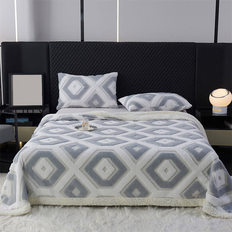 Coperta in jacquard Sherpa con motivo geometrico - Grigio chiaro - Matrimoniale - image 13
