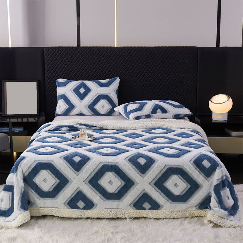 Coperta in jacquard Sherpa con motivo geometrico - Lago Blu - Matrimoniale - image 11