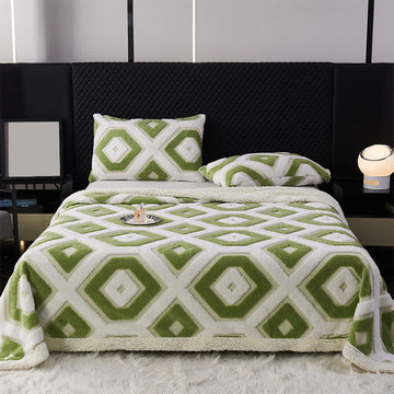 Coperta in jacquard Sherpa con motivo geometrico - Verde - Matrimoniale - image 1