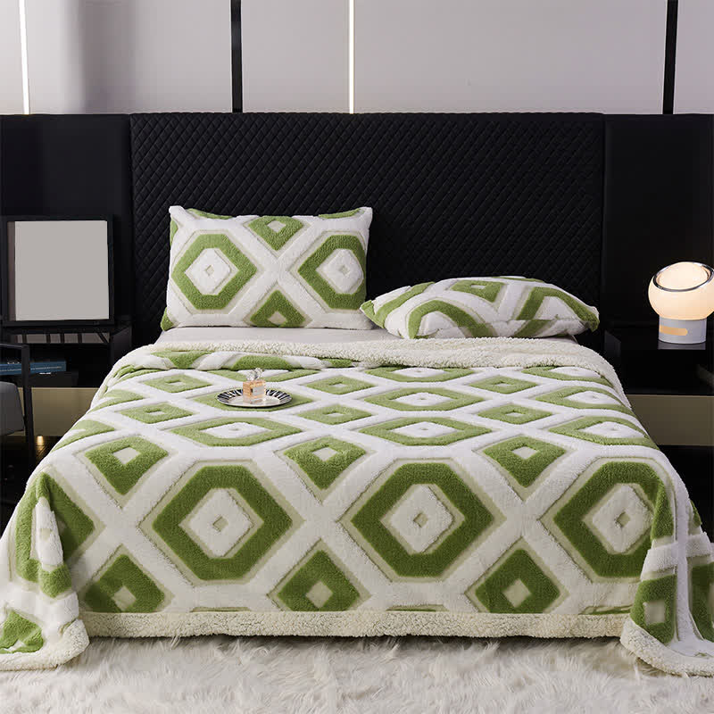 Coperta in jacquard Sherpa con motivo geometrico - Verde - Matrimoniale - image 1