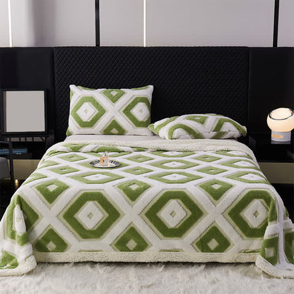 Coperta in jacquard Sherpa con motivo geometrico - Verde - Matrimoniale - image 1