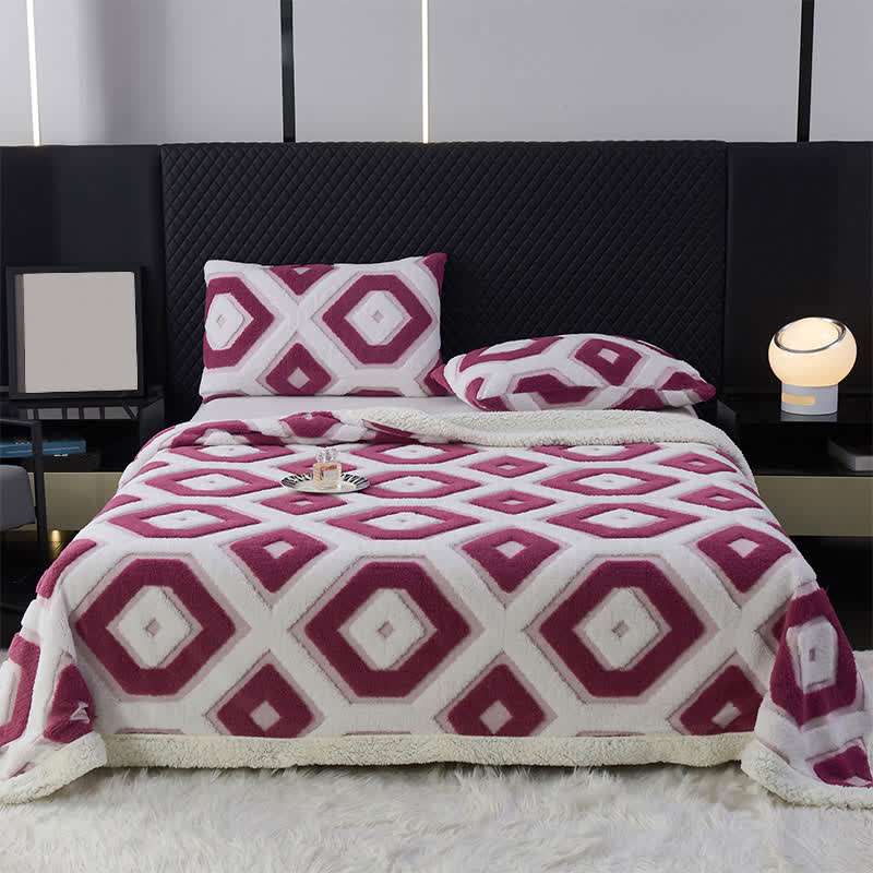 Coperta in jacquard Sherpa con motivo geometrico - Viola - Matrimoniale - image 12