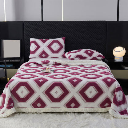 Coperta in jacquard Sherpa con motivo geometrico - Viola - Matrimoniale - image 12
