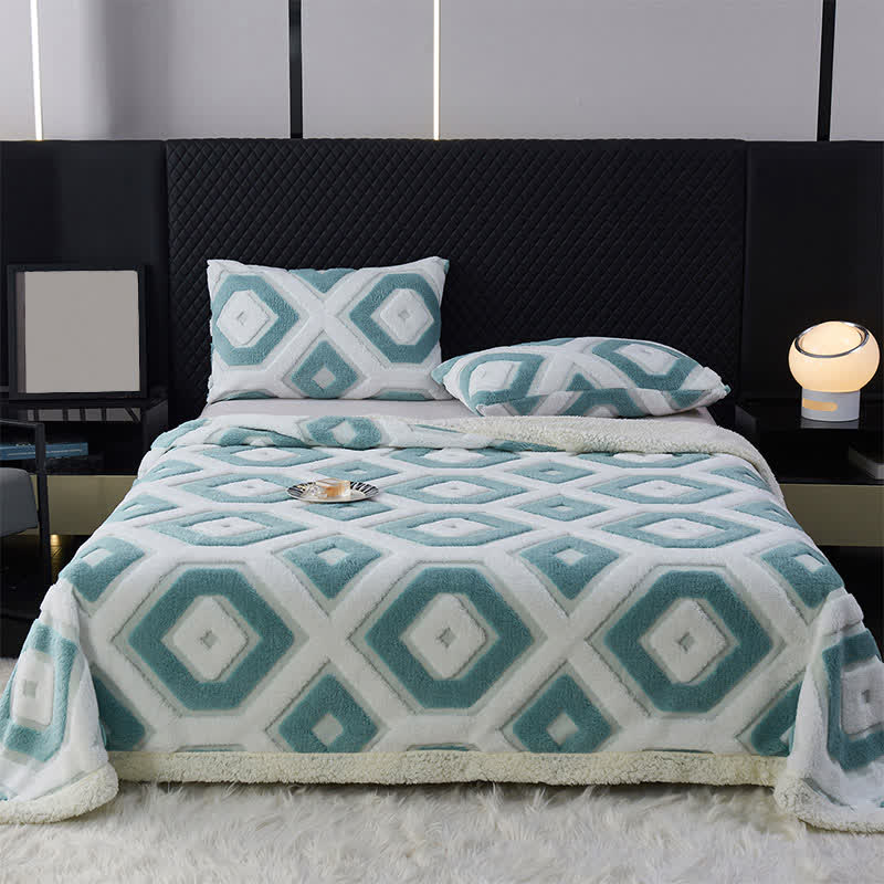Coperta in jacquard Sherpa con motivo geometrico - Ciano - Matrimoniale - image 17