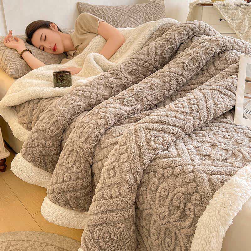 Coperta calda in pile Sherpa floreale di peluche - Grigio chiaro - Matrimoniale - image 7