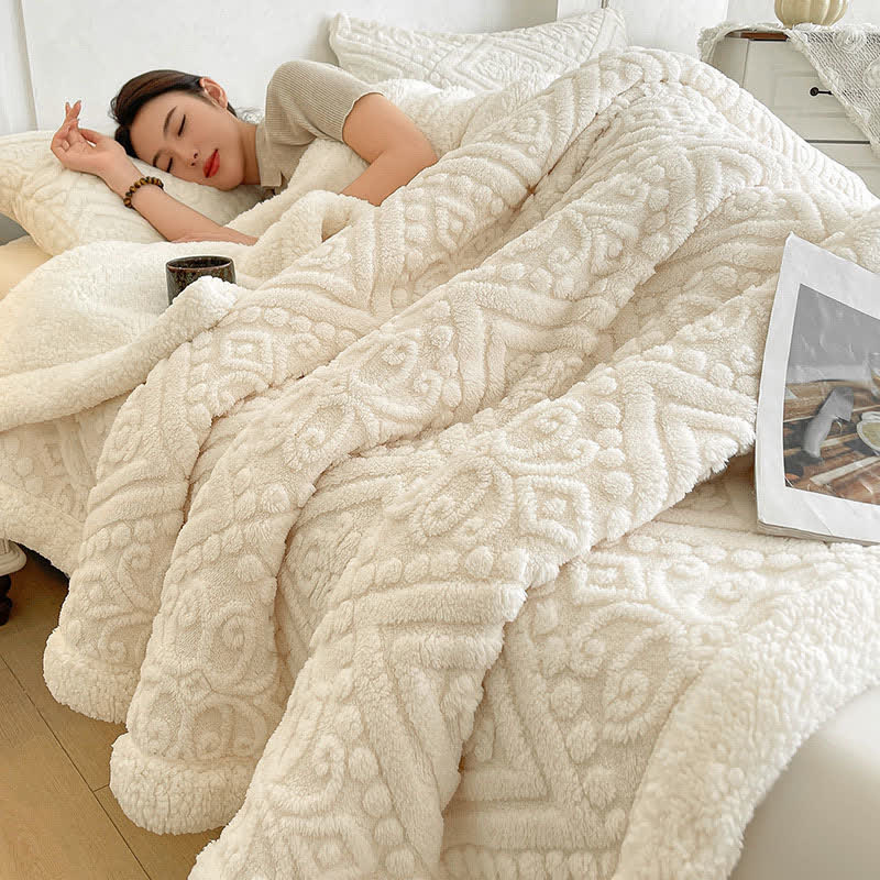 Coperta calda in pile Sherpa floreale di peluche - Bianco - Matrimoniale - image 9