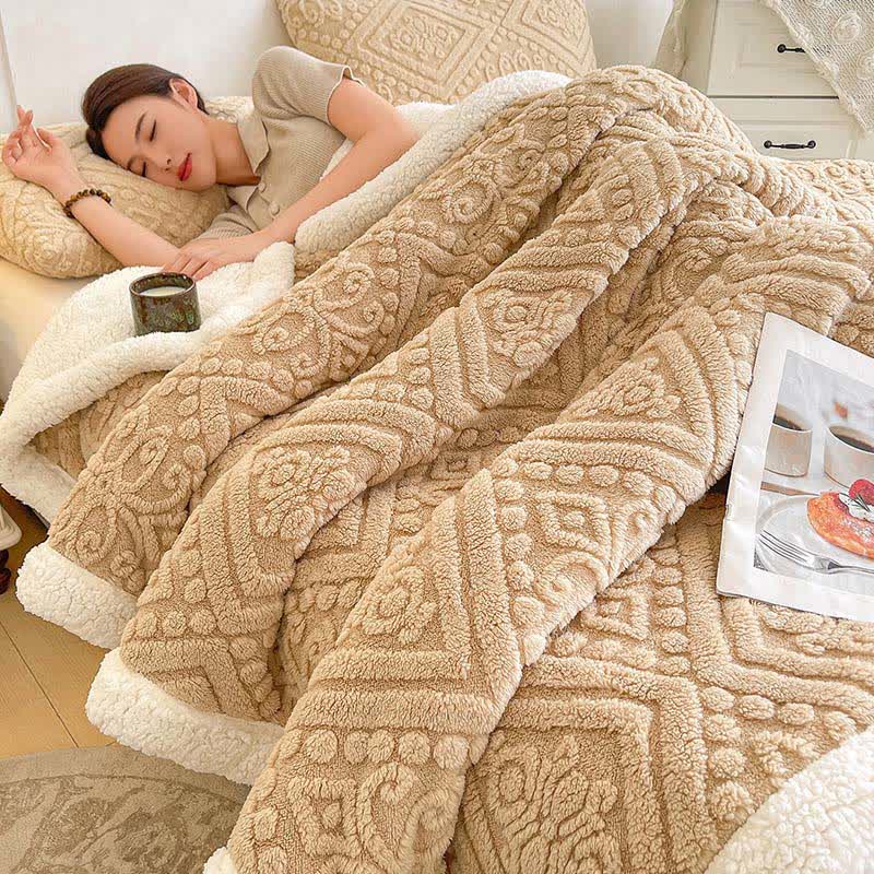 Coperta calda in pile Sherpa floreale di peluche - Caramello - Matrimoniale - image 11