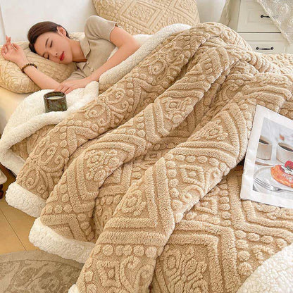 Coperta calda in pile Sherpa floreale di peluche - Caramello - Matrimoniale - image 11