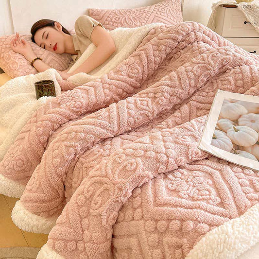Coperta calda in pile Sherpa floreale di peluche - Rosa - Matrimoniale - image 1