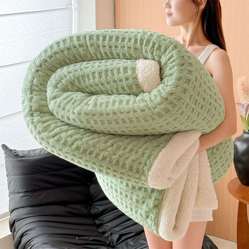 Coperta in sherpa con motivo a nido d'ape - Verde chiaro - Matrimoniale - image 9
