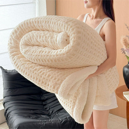 Coperta in sherpa con motivo a nido d'ape - Bianco - Matrimoniale - image 11