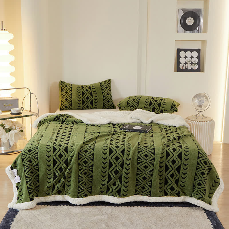 Coperta calda in jacquard a righe e diamanti - Verde - Matrimoniale - image 15