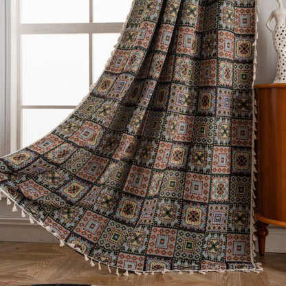 Tenda jacquard quadrata geometrica retrò - Tasca per asta - Nero - 150cm x 260cm - image 8