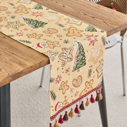 Runner da tavolo in jacquard con omino di pan di zenzero natalizio - 33cm x 275cm - image 0