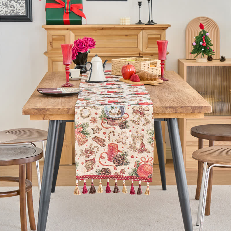 Runner da tavolo in jacquard con sfere di cristallo natalizie - image 1