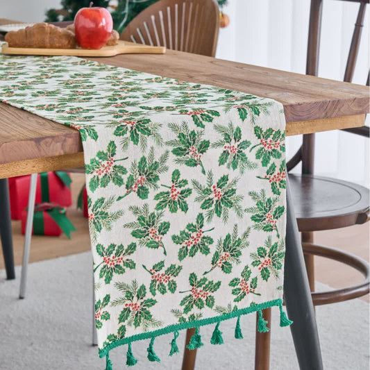 Runner da tavola natalizio con foglie di agrifoglio - 33cm x 275cm - image 0