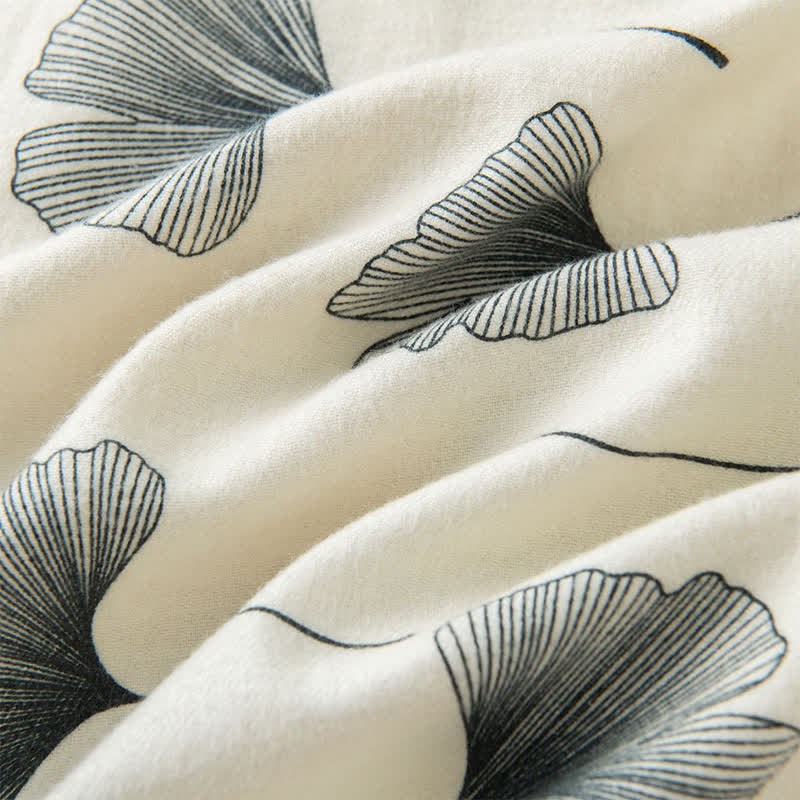 Camicia da notte con bottoni in cotone spazzolato e foglie di ginkgo - image 10