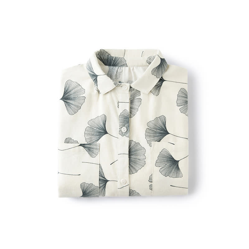 Pigiama in cotone spazzolato con foglie di ginkgo - image 7