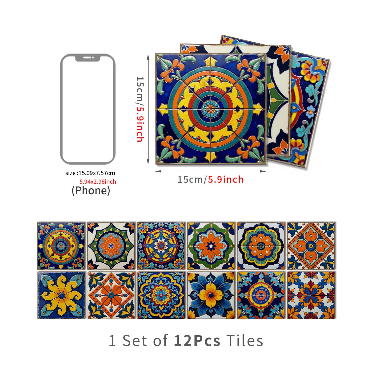 Adesivi murali in piastrelle Talavera colorate in schiuma PET - 12 pezzi - 15cm x 15cm - image 9