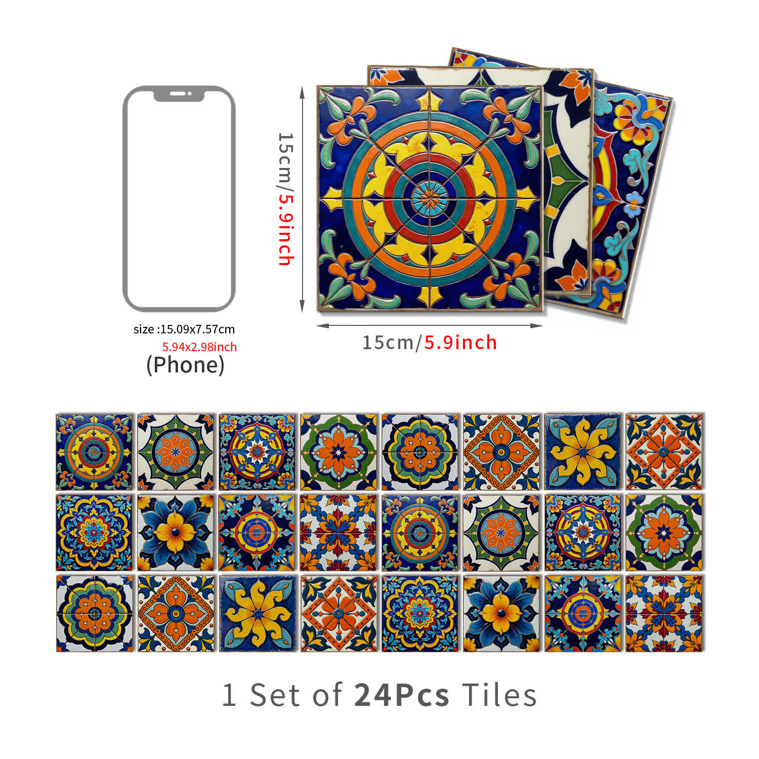 Adesivi murali in piastrelle Talavera colorate in schiuma PET - 24 pezzi - 15cm x 15cm - image 10