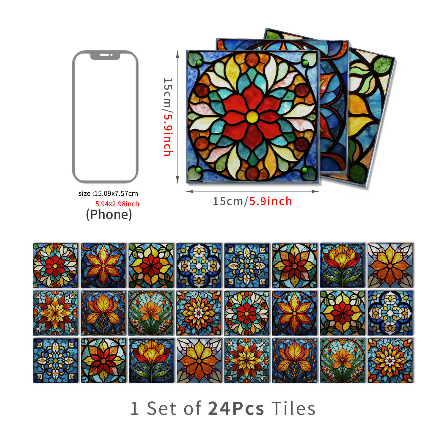 Adesivi murali in schiuma PET con motivi floreali in stile boho - 24 pezzi - 15cm x 15cm - image 7