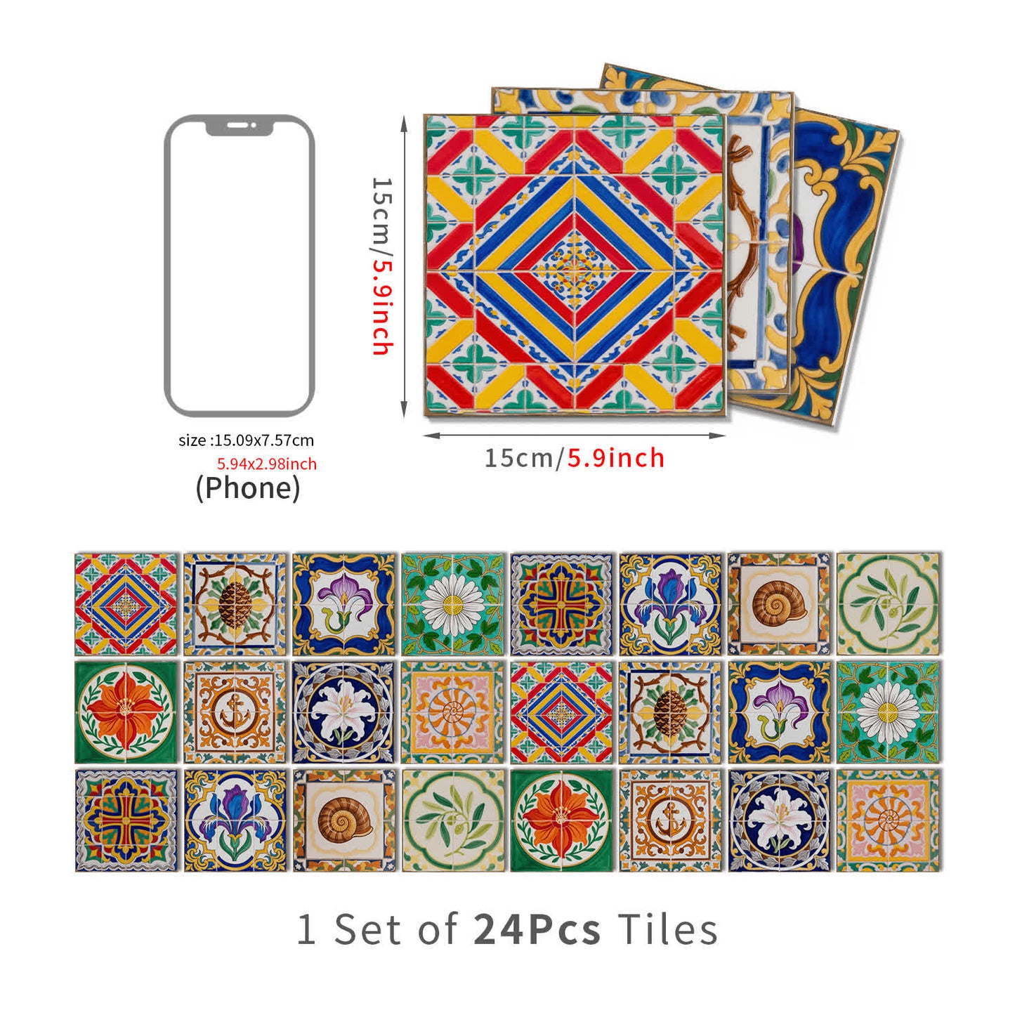 Adesivi murali in piastrelle di schiuma PET Talavera vintage - 24 pezzi - 15cm x 15cm - image 8