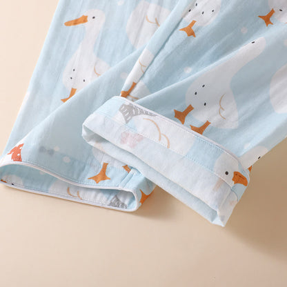 Pigiama kimono in garza di cotone con motivo a oca - image 12