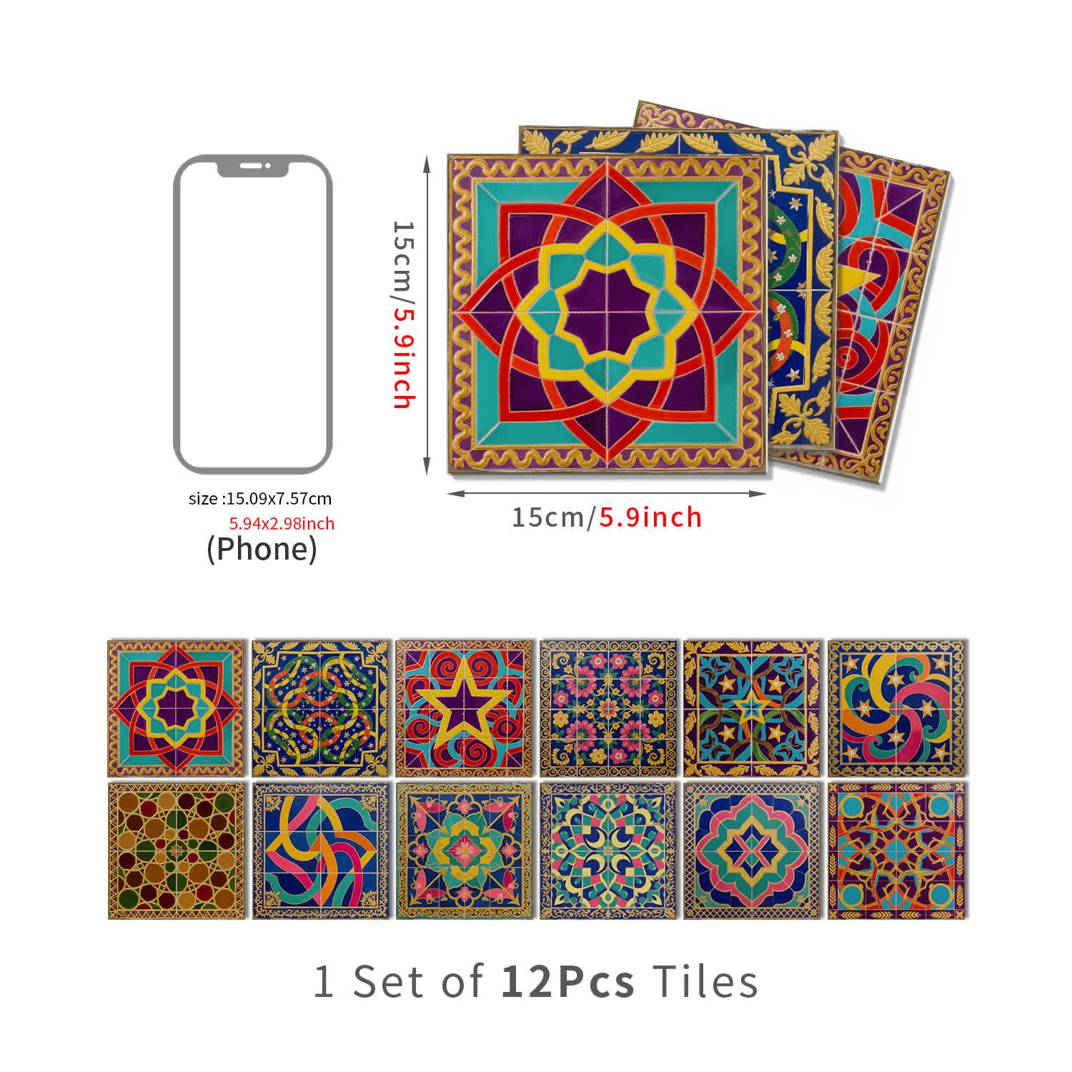 Adesivi murali in piastrelle impermeabili Boho Peel & Stick - 12 pezzi - 15cm x 15cm - image 10