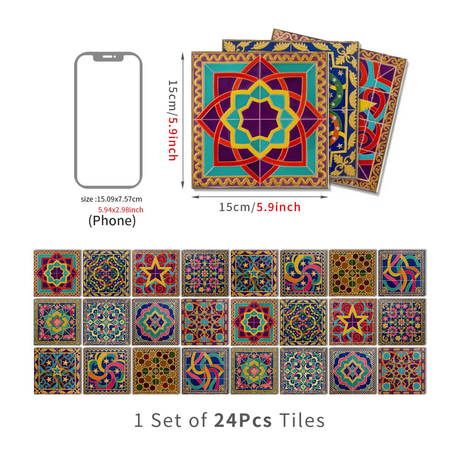 Adesivi murali in piastrelle impermeabili Boho Peel & Stick - 24 pezzi - 15cm x 15cm - image 11