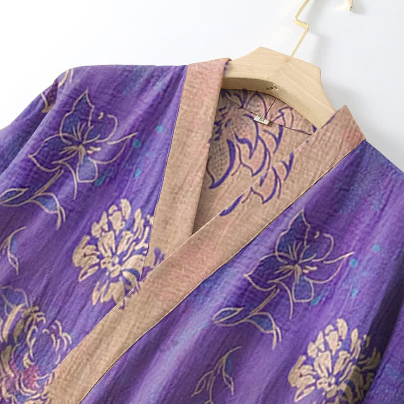 Kimono in garza di cotone bicolore color peonia - image 3
