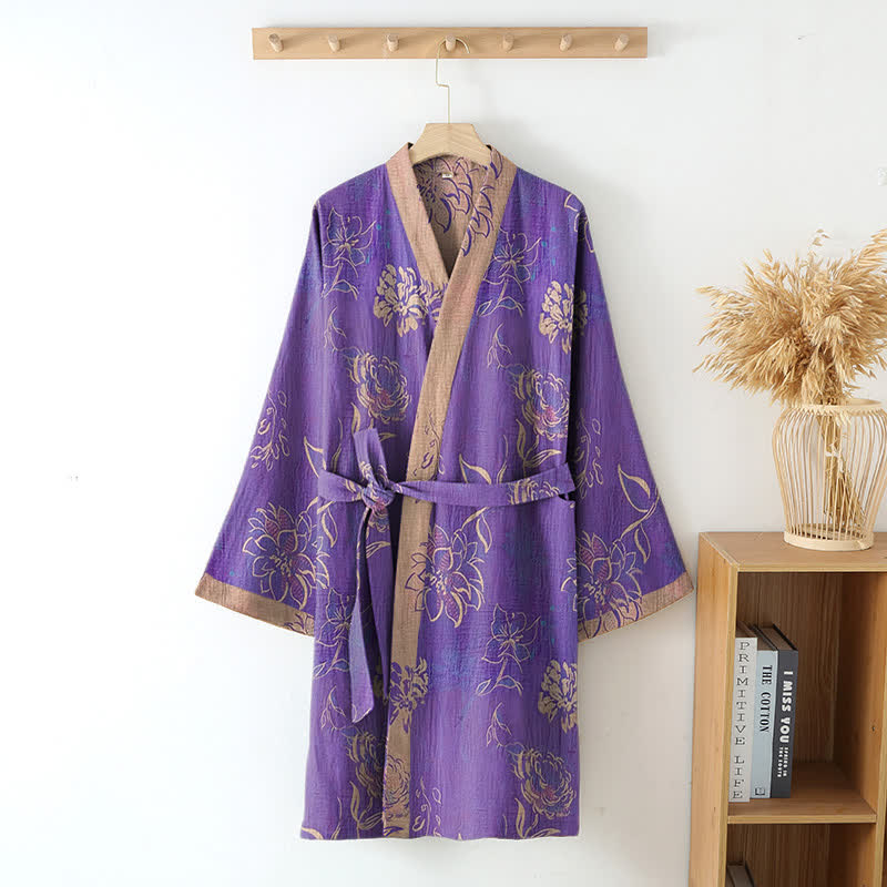 Kimono in garza di cotone bicolore color peonia - image 1