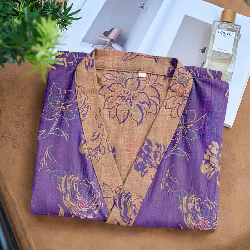 Kimono in garza di cotone bicolore color peonia - image 2