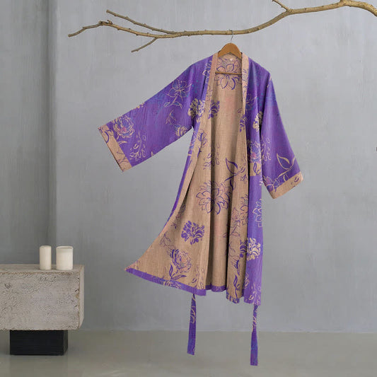 Kimono in garza di cotone bicolore color peonia - Viola - XL - image 0