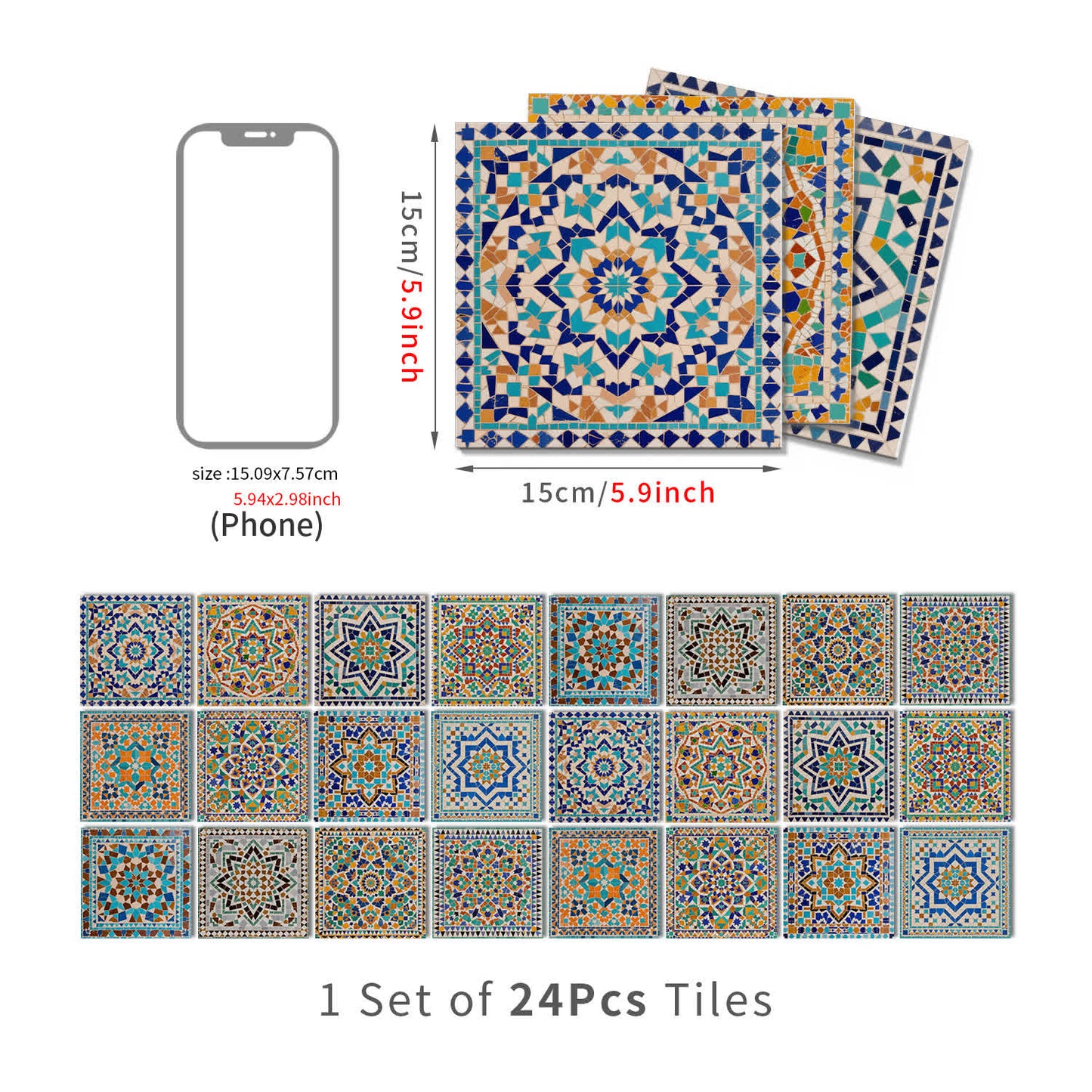 Adesivi murali in mosaico marocchino in schiuma PET - 24 pezzi - 15cm x 15cm - image 8