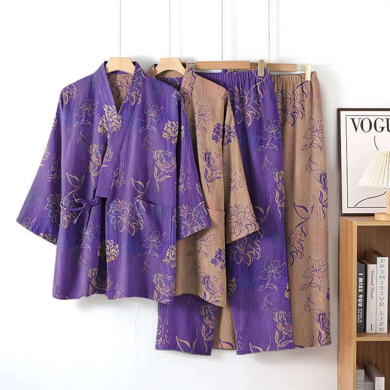 Completo da notte kimono in garza di cotone Peony - image 0