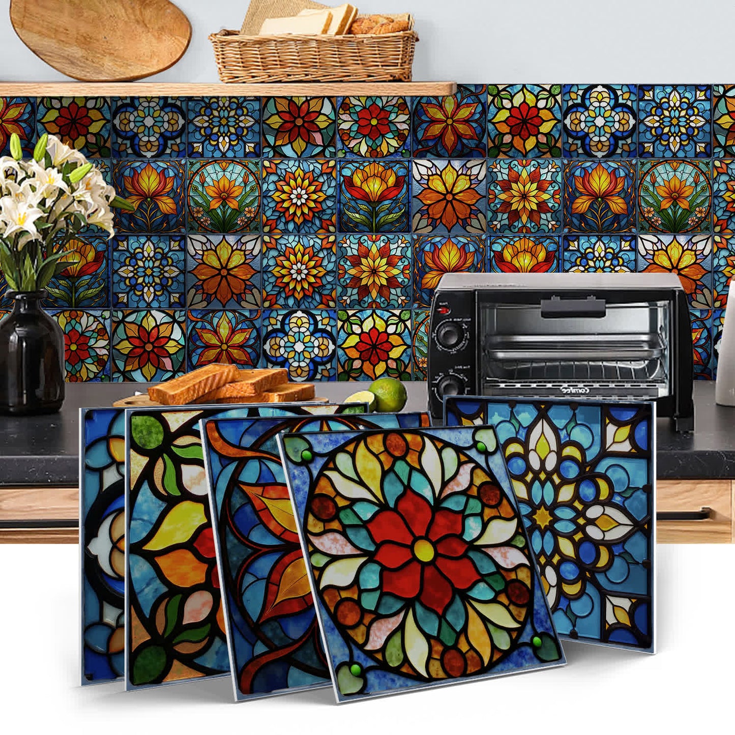 Adesivi murali in schiuma PET con motivi floreali in stile boho - image 0