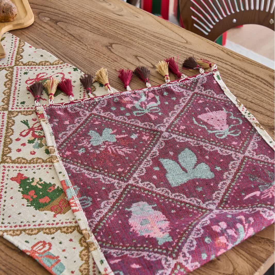 Runner da tavolo natalizio in jacquard con fiocco e diamanti - image 4