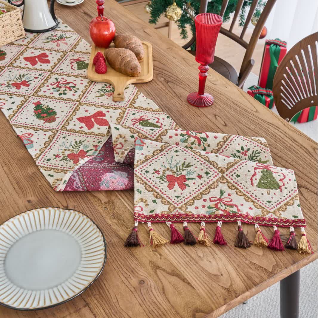 Runner da tavolo natalizio in jacquard con fiocco e diamanti - image 3