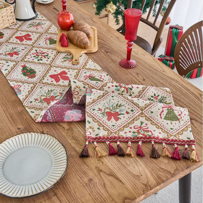 Runner da tavolo natalizio in jacquard con fiocco e diamanti - image 3