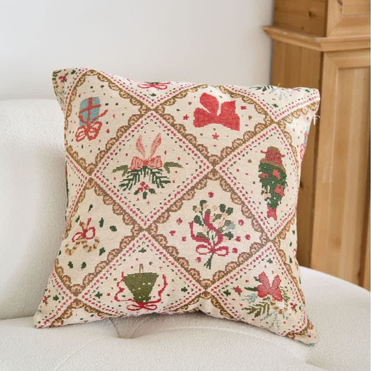 Cuscino natalizio con fiocco e diamanti in jacquard - 60cm x 60cm - image 0