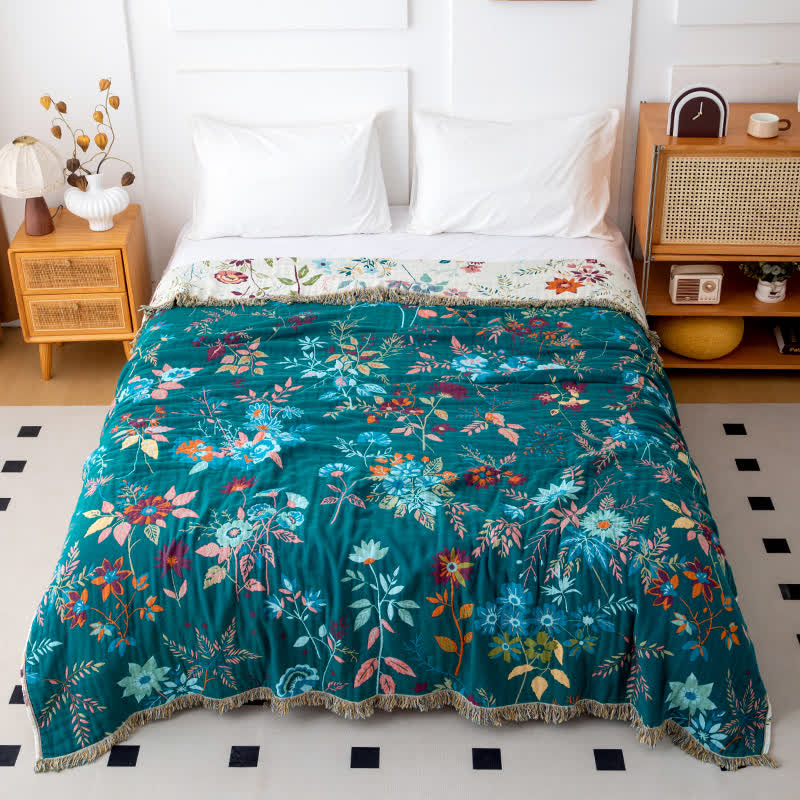 Trapunta con nappe in cotone naturale con motivo floreale - image 1