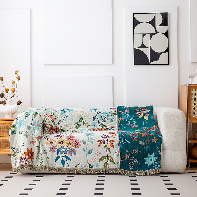 Trapunta con nappe in cotone naturale con motivo floreale - image 4