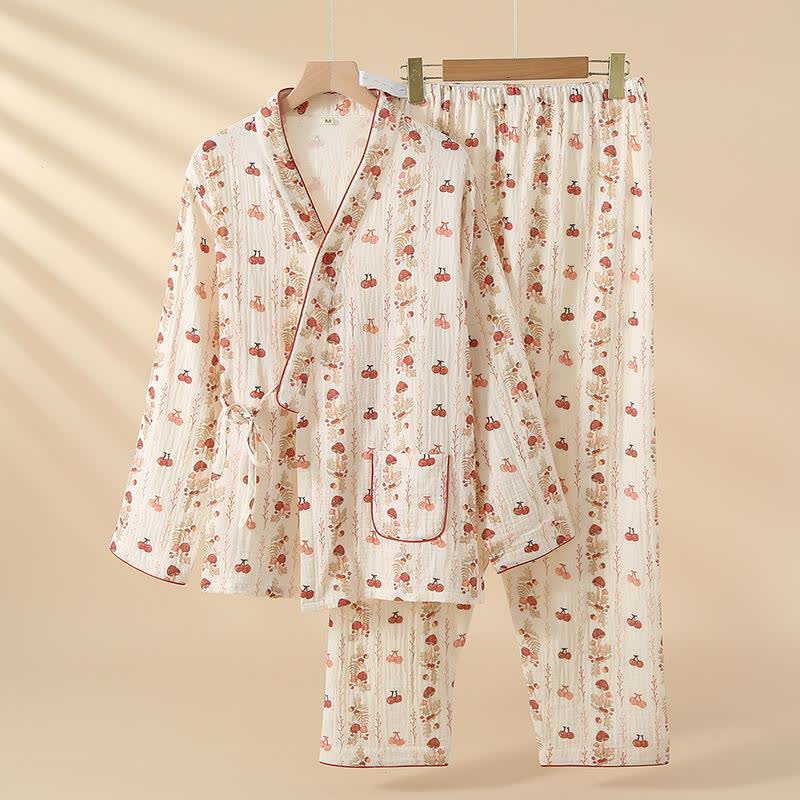 Pigiama kimono in garza di cotone con motivo a ciliegia e funghi - XL - image 0